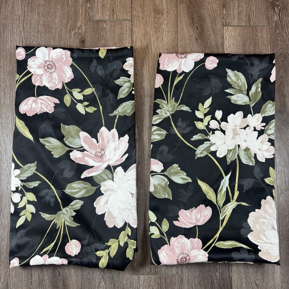 IKEA ROSENMOTT Blackout Curtains 2 Panels (1 pair) 57x98 Black Floral Polyester